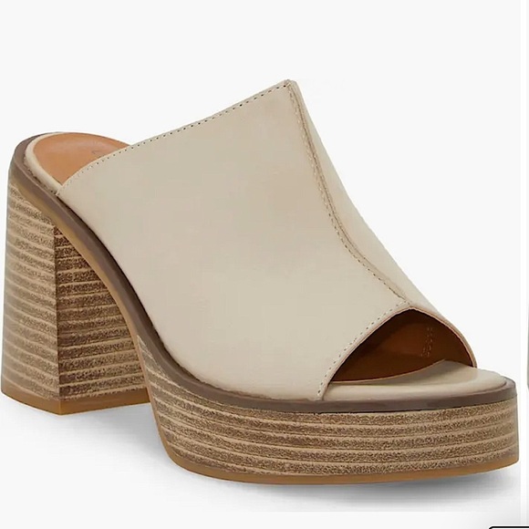 Lucky Brand Dinali Platform Leather Block Mules Beige NEW​ - Picture 1 of 10